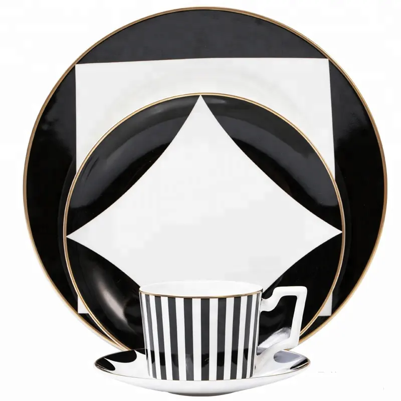 New design hotel ceramic dinnerware plates and dishes black color