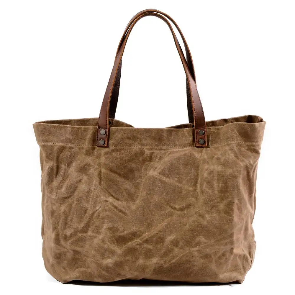 निविड़ अंधकार तेल मोम कैनवास हैंडबैग फैशन ढोना बैग पार अनुभाग बड़ी क्षमता शॉपिंग बैग कंधे बैग