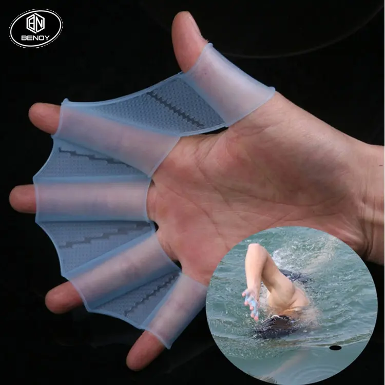 Heißer Verkauf Großhandel neue Silikon Schwimm finger Webbed Handschuhe Paddel Hand Handfläche Flossen Flossen