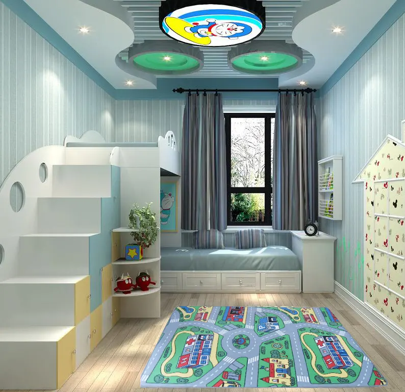 Alfombra duradera con diseño de juego para niños, alfombra con estampado de pila de nailon, alfombra para habitación de niños