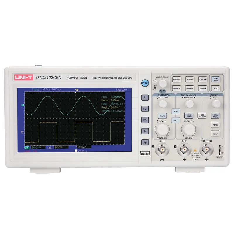 UNI-T UTD2102CEX osciloscopio Digital de ancho de banda 100MHz con USB OTG interfaz 2 canales de almacenamiento portátil osciloscopio