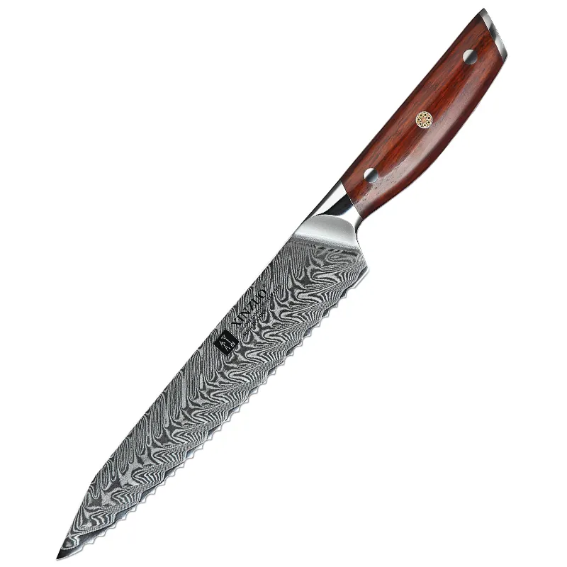 67 Lagen Damascus Staal Brood Mes Voor Zelfgemaakte Brood Met Rose Houten Handvat 8.5 Inch Keuken Gekarteld Broodmes