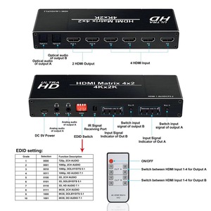 4K <span class=keywords><strong>4x2</strong></span> <span class=keywords><strong>HDMI</strong></span> מטריקס מתג ספליטר עם IR אופטי SPDIF 3.5mm אודיו Extractor <span class=keywords><strong>HDMI</strong></span> Schalter <span class=keywords><strong>4x2</strong></span> mit כפולה SPDIF & Optische