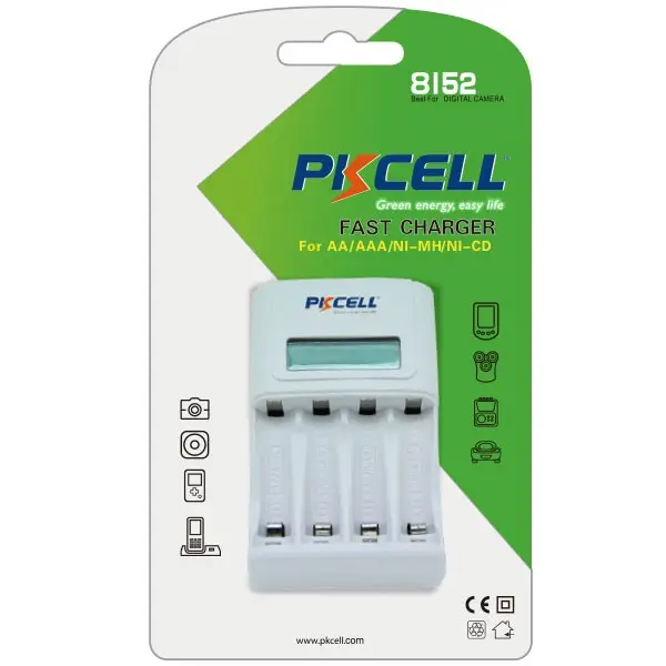PKCELL 8152 Fast Charger Factory Supply 4 Slots Battery Charger for AA AAA 1.2V NIMH Batteries