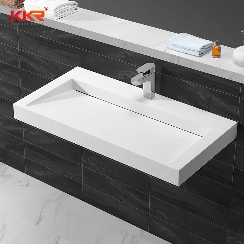 White matte solid surface wall mounted face washing basin slope design solid surface stone sink Frank
