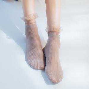 Korea <strong>Style</strong> Ladies Sexy Sheer Silk Ruffle <strong>Socks</strong> Summer Street Snap Half Transparent Lace <strong>Socks</strong> Women - Product Image 3