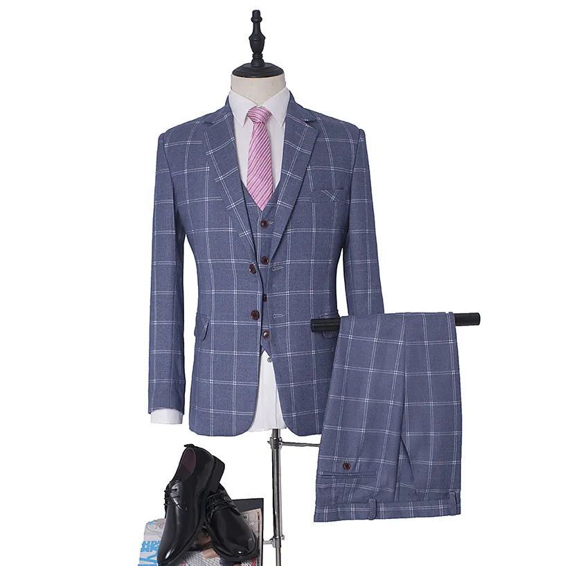 MA102 ( Jacket+Vest+Pants ) 2022 New Men's Fashion Boutique Plaid Wedding Dress Suit Three-piece Male Formal Tuxedo