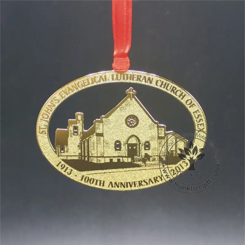 Herdenken Kerk Anniversary Custom Messing Geëtst Ornament