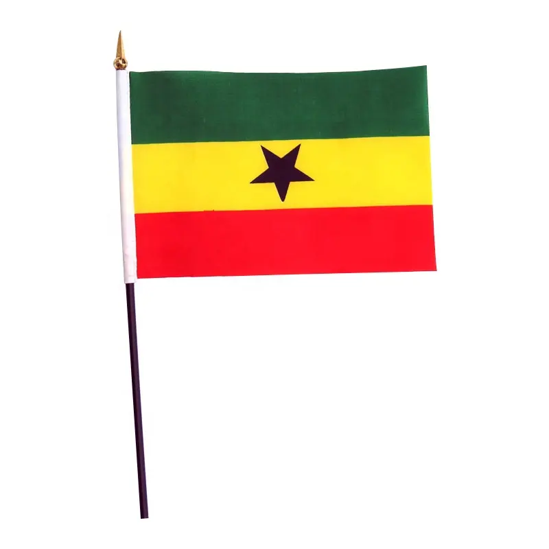 OEM polyester petite Ghana drapeau de main 14x21cm 100% polyester personnalisé agitant des drapeaux à Shenzhen usine