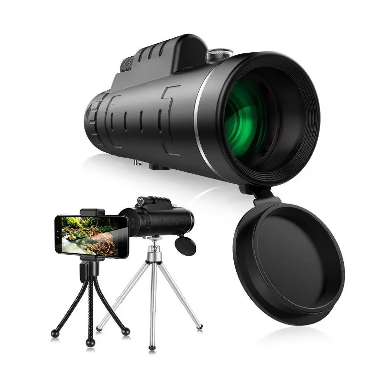 Telescopio monocular impermeable de doble enfoque, 12x50, con clip para teléfono móvil y trípode