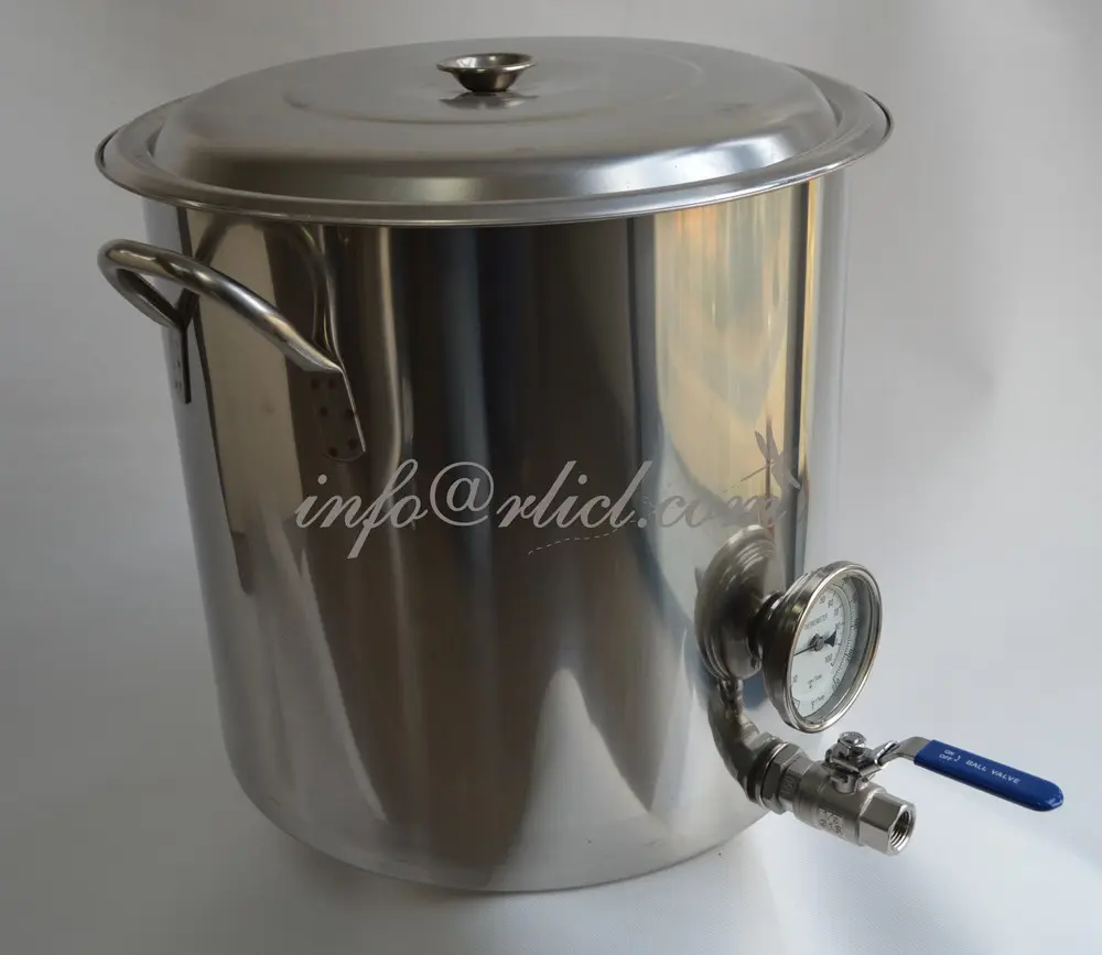 Polished Stainless Steel Home Brew Kettle Single Bottom for homebrewing heat Stock Pot with thermometer and valve