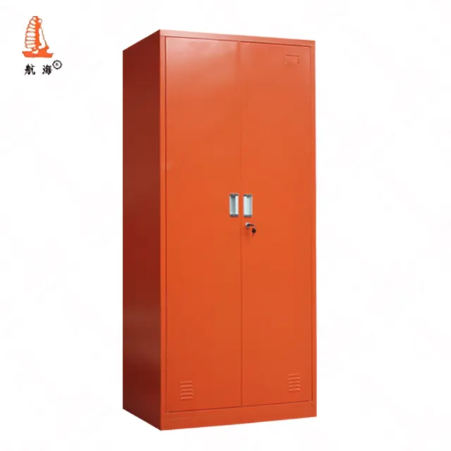 Cheap Full Height Double Swing Door Steel Almirah Design Large Storage Capacity Red Metal Wardrobe