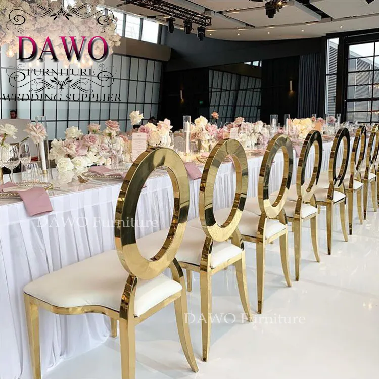 Foshan 판매 pu 가죽 백색 높은 뒤 황금 금속 결혼식 접히는 의자