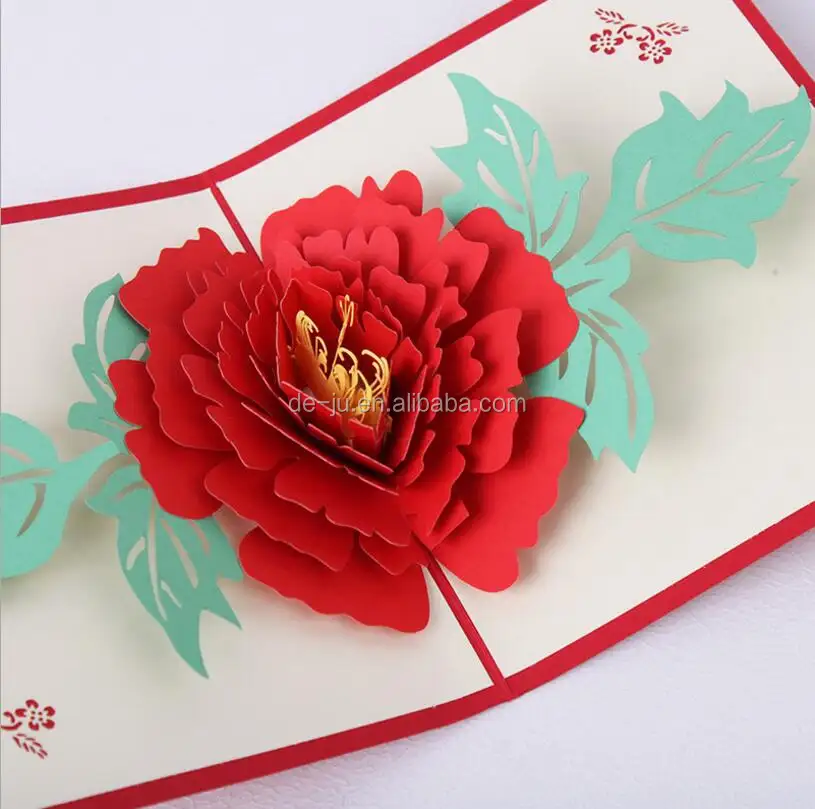 Оптовая продажа по заводской цене, Недорогая модная китайская Цветочная 3d поздравительная открытка с лазерной резкой пиона