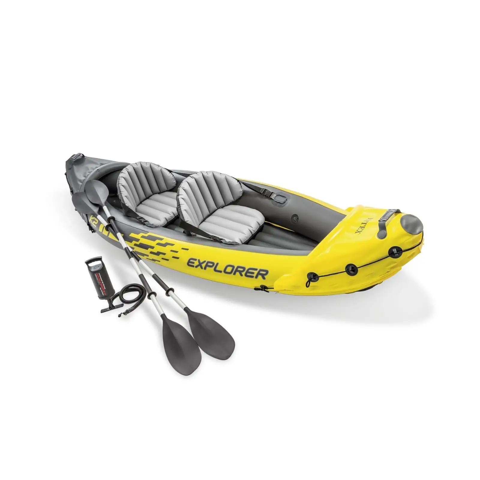 Intex K2 Kayak 2-Person Barco inflável de PVC com pás e bomba para pesca e deriva em rios e lagos ao ar livre Use