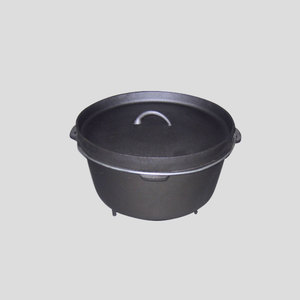 铸铁荷兰烤箱预调味锅，带盖升降器手柄，用于野营烹饪烧烤烤肉或烘烤黑色卡斯蒂隆