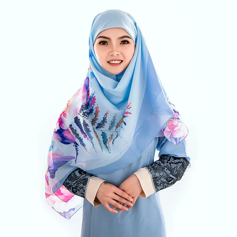 Индивидуальный цифровой печатный хлопок вуаль Мусульманский Стиль Хиджаб шарф для Малайзии