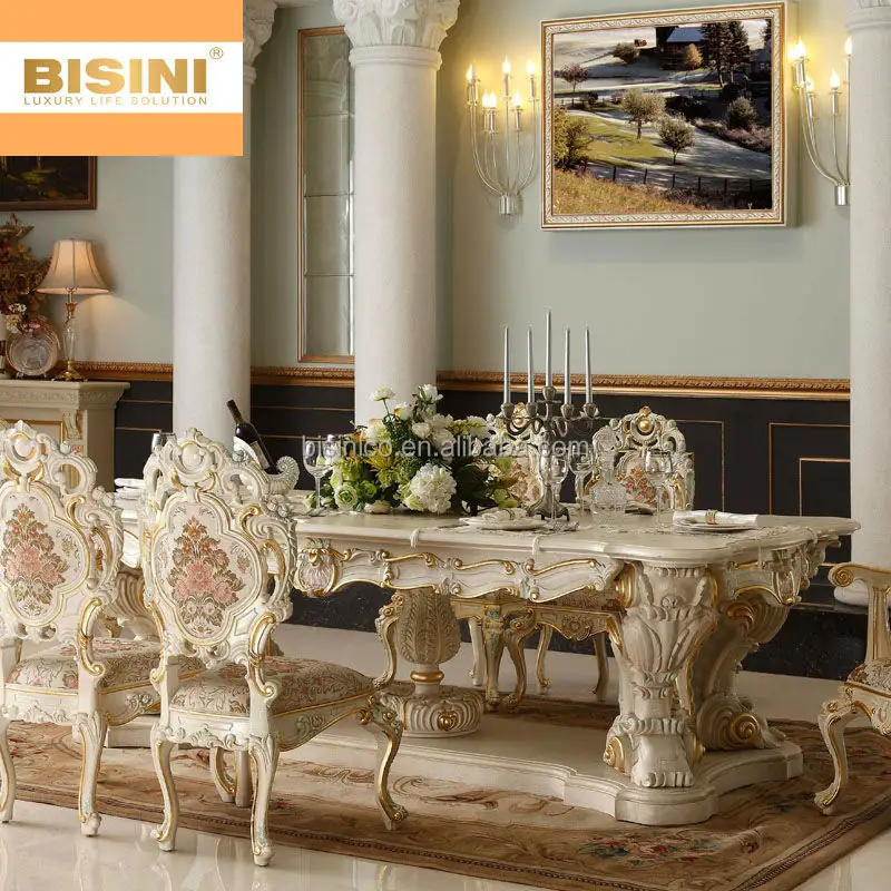 Bisini luxe palais de style baroque italien sculpté à la main longue table à manger avec 10 chaises