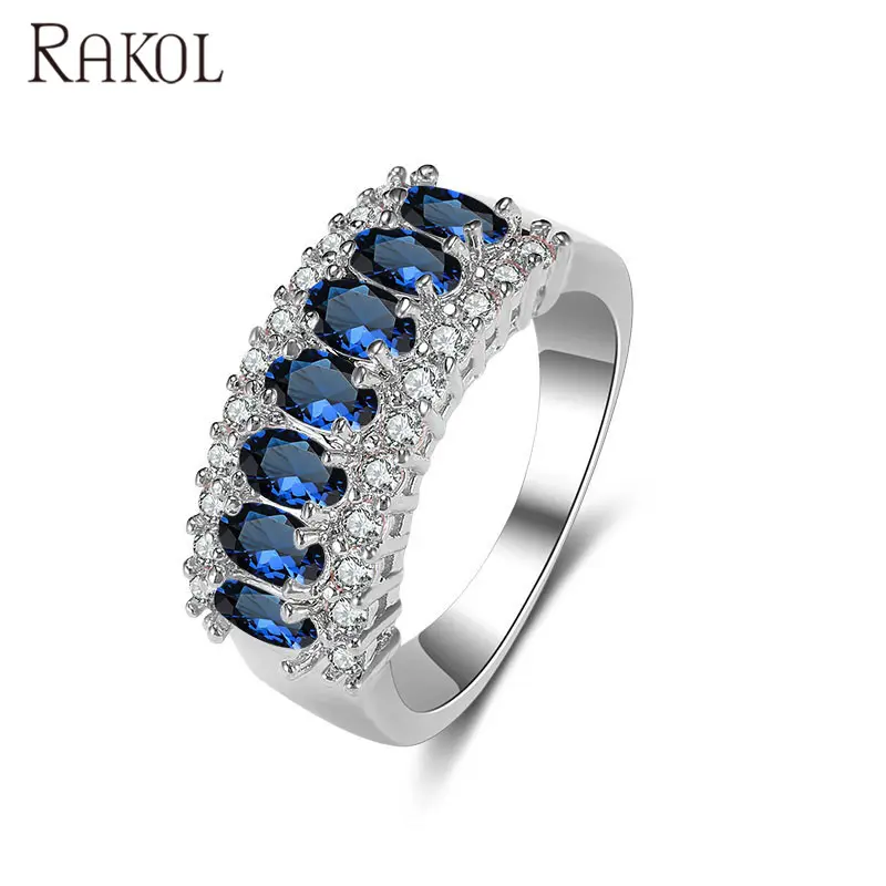 RAKOL RP021 anello da uomo in cristallo con zircone blu e zircone blu ovale