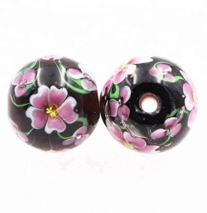 20ミリメートルLampwork Glass Round Large Hole <span class=keywords><strong>Japan</strong></span> Cherry Blossom Design Focal <span class=keywords><strong>Beads</strong></span>ためWedding Clothing Japanese着物ベルト飾り