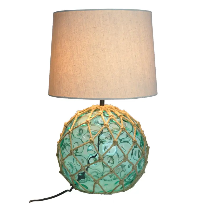 Домашний декор, модная веревочная настольная лампа со стеклянной основой и льняным абажуром