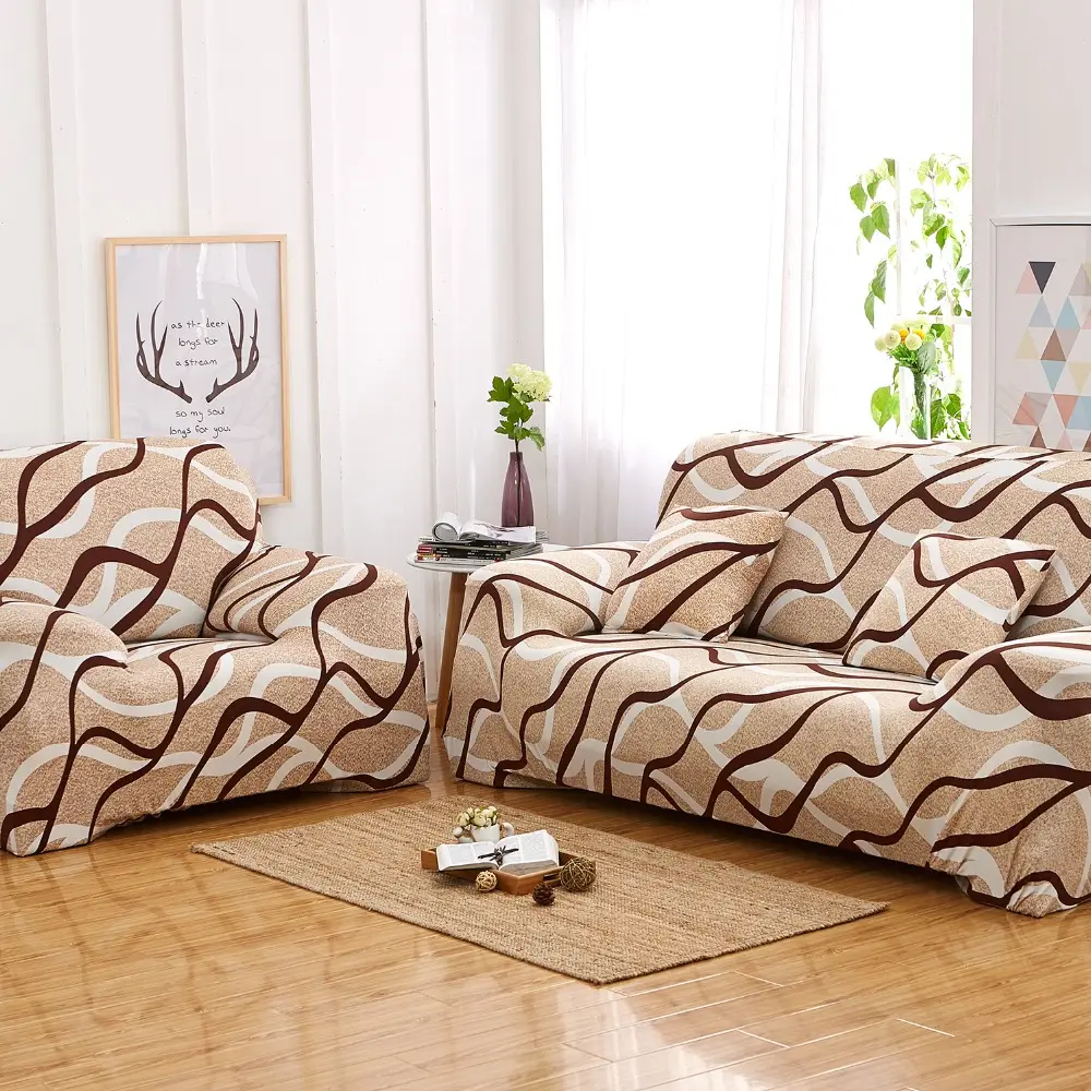 China Lieferant billig Beige Wave Elastic volle Sofa bezug Gedruckte moderne Sofa bezug