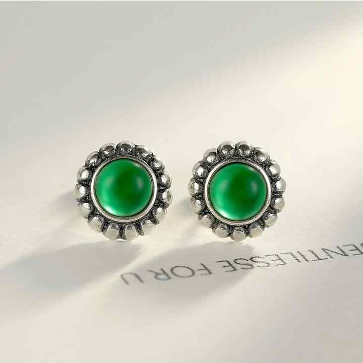 CZCITY 925 Vintage Stud Woman Green Stone Thai Popular Sterling Silver Earing Statement Crystal Earring