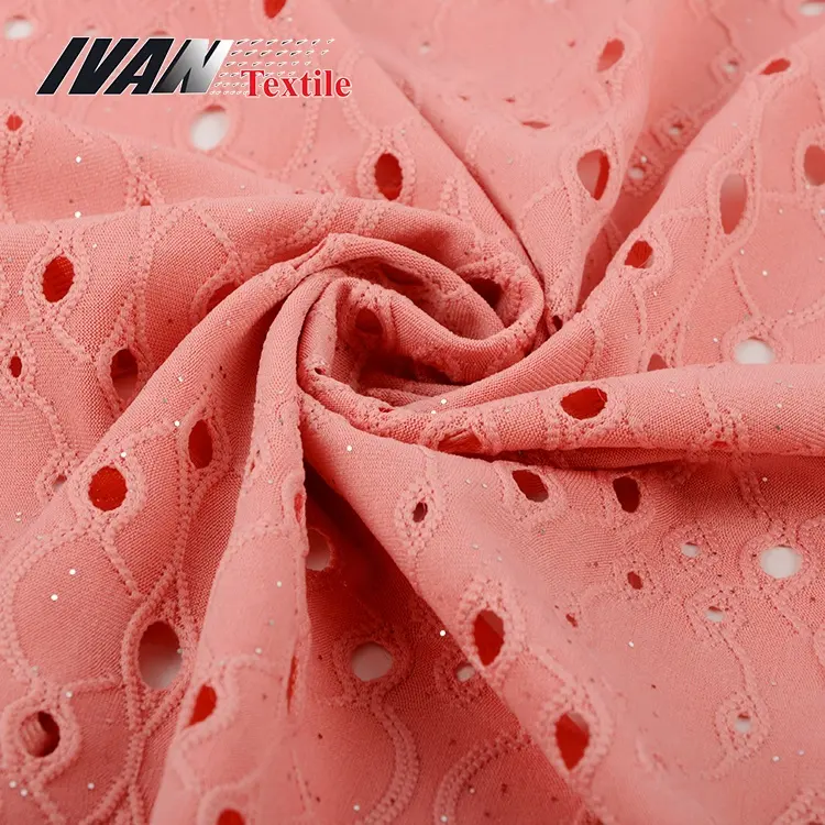 Sıcak satış pembe ucuz fiyat metre başına Polyester Spandex örgülü perdelik kumaş P/D kumaş elbise için