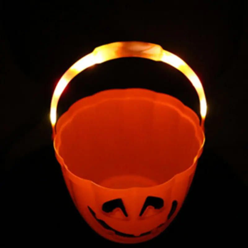 Halloween Portable LED Pumpkin Bucket Children Pumpkin Candy Pail Holder Barrel Party Gifts Decorations Storage Box