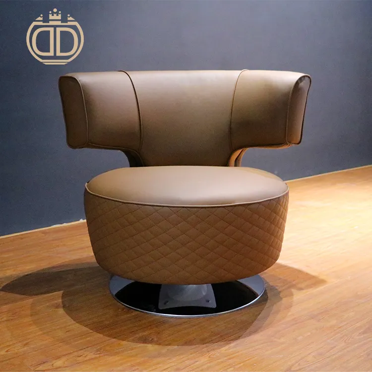 Sıcak satış avrupa tasarım deri kılıf tek döner kanepe sandalyeler kanepe kahverengi paslanmaz çelik çerçeve kanepe sandalye