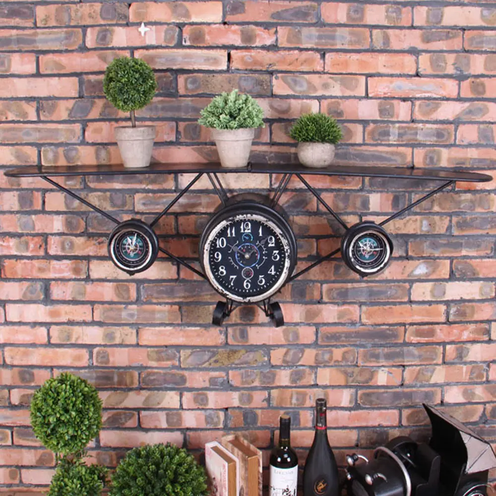 Horloge murale rétro industrielle en fer pour avion, modélisation de Style campagnard américain