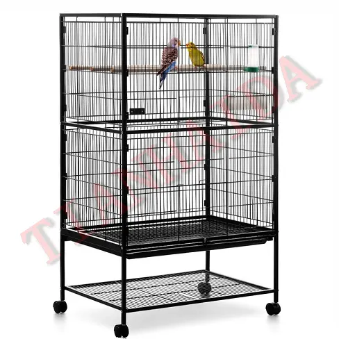 Black Large Parrot Bird Finch Wrought Iron Flight Cage With Perch Stand