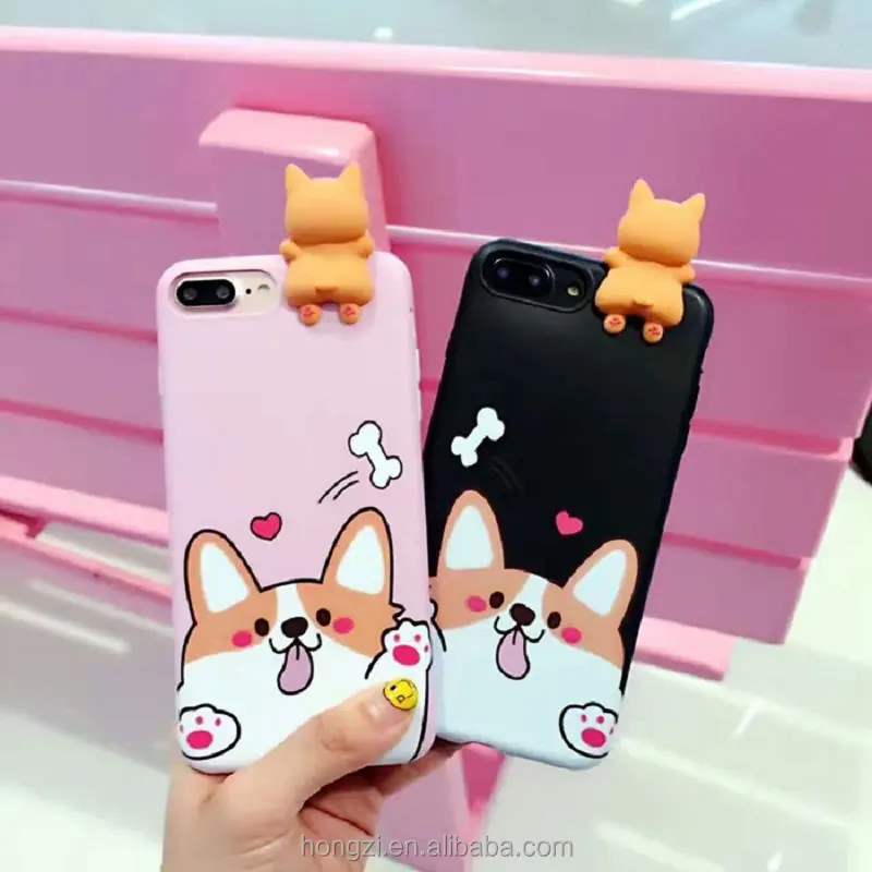 3D Corgi juguete caso para iPhone 6 6 Plus lindo perro Animal patrón de dibujos animados de teléfono TPU suave cubierta trasera Funda Capa bolsa