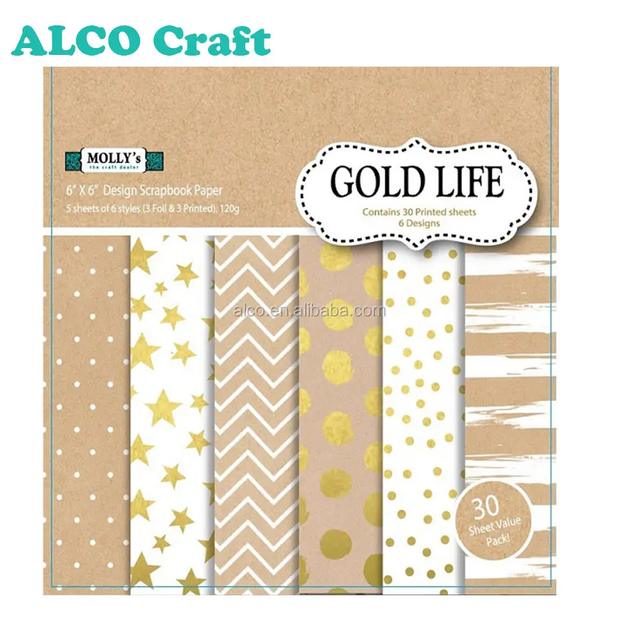 6x6 gold foil woodfree scrapbook design paper pad custom printing