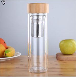 350ML 450MLtea Infuser Filter <strong>Bottle</strong> Borosilicate Double Wall <strong>Bottles</strong> Wide Mouth Glass Water Tea <strong>Bottle</strong> with Bamboo Lid