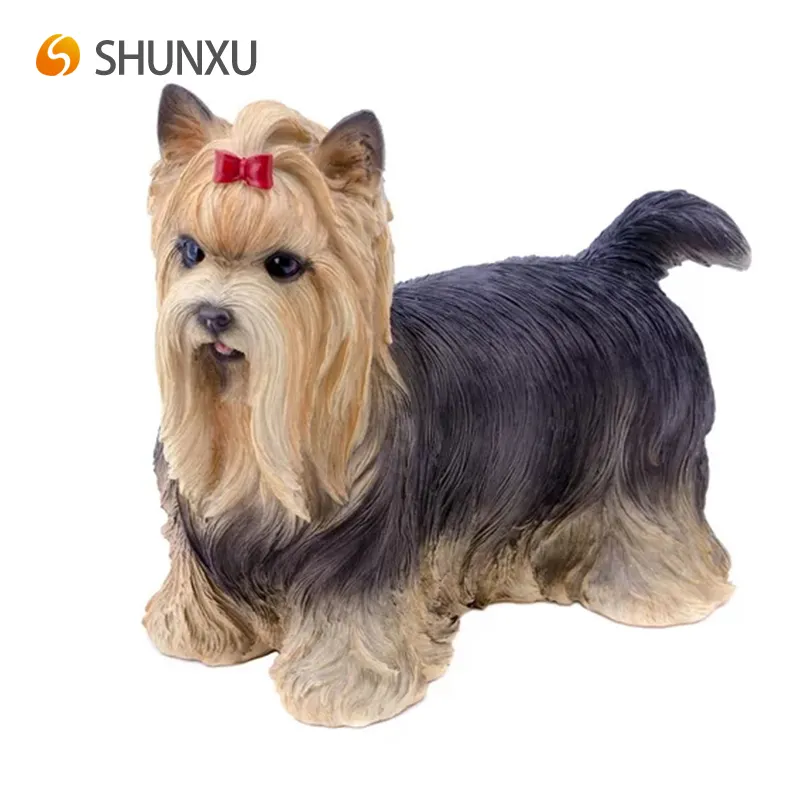 Figurine de chien Yorkshire Terrier en résine détaillée vive Statue Home Garden Decor Statues d'animaux