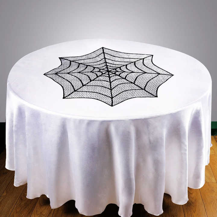 Seasonal Item Halloween Decorations Round Table Topper 30 INCH Round Black Spider Web Lace Table Cloth
