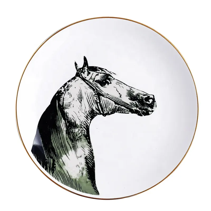 Platos de cerámica vintage para decoración de hotel, platos de servicio de caballos de 8 pulgadas con su logotipo