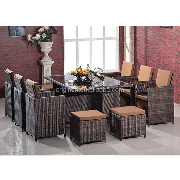 Modern Cube Box Designed Outdoor Dining Furniture Rattan Table Restaurant Chairs Set