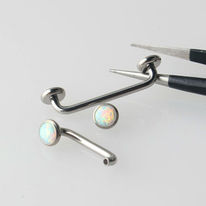 14G ASTM F136 Titanium Internal Threaded <strong>Piercing</strong> Round Surface Bar with Bezel Set Cabochon Opal Cab Tops