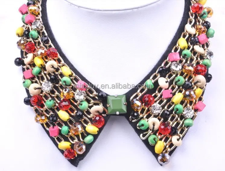 Latest Design Crystal Resin Seed Bead Collar Necklace Handmade Colorful Beads Fake Collar Necklace For Women