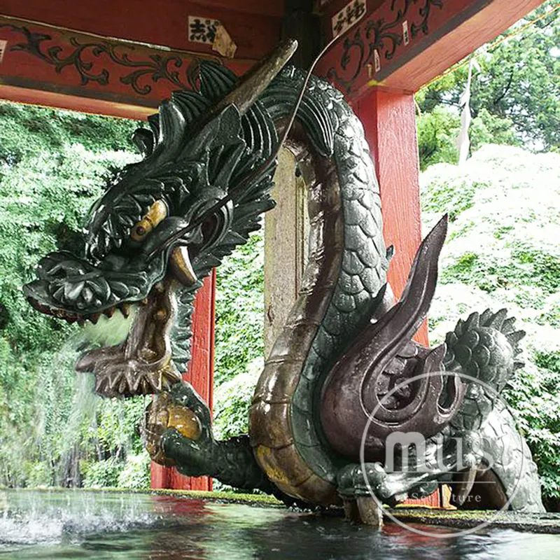 Fonte de água em bronze para artesanato, estátua de dragão grande de bronze chinesa, desenho popular, bonecos de bolas