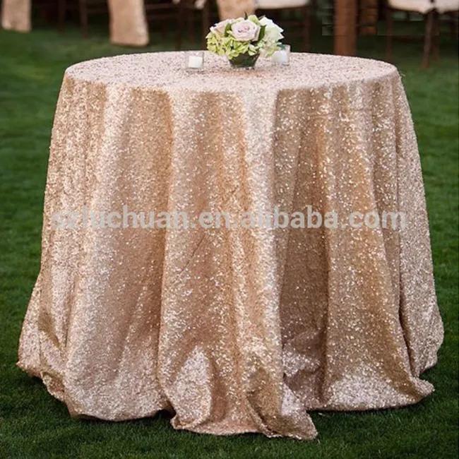 Romantic Style Beaded Fancy Rose Gold Sequin Wedding Round Table Cover