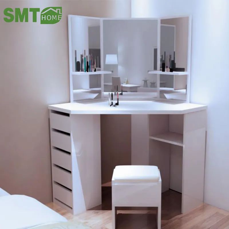 Joysourceシンプルでモダンな家具ドレッシングテーブル5-ミラーホワイト付き引き出し化粧ドレッサーセット
