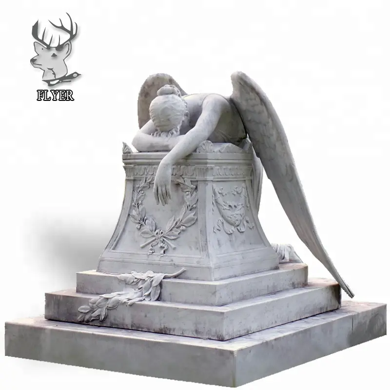 Statua di angelo del dormitorio a grandezza naturale pietra di marmo bianca statua di angelo che piange scultura per pietra tombale