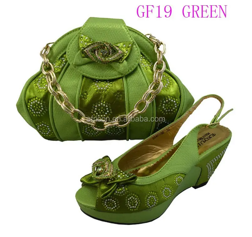 Gf19 verde africano piattaforma scarpe con borsa di corrispondenza/punta scarpe e borsa set per il partito