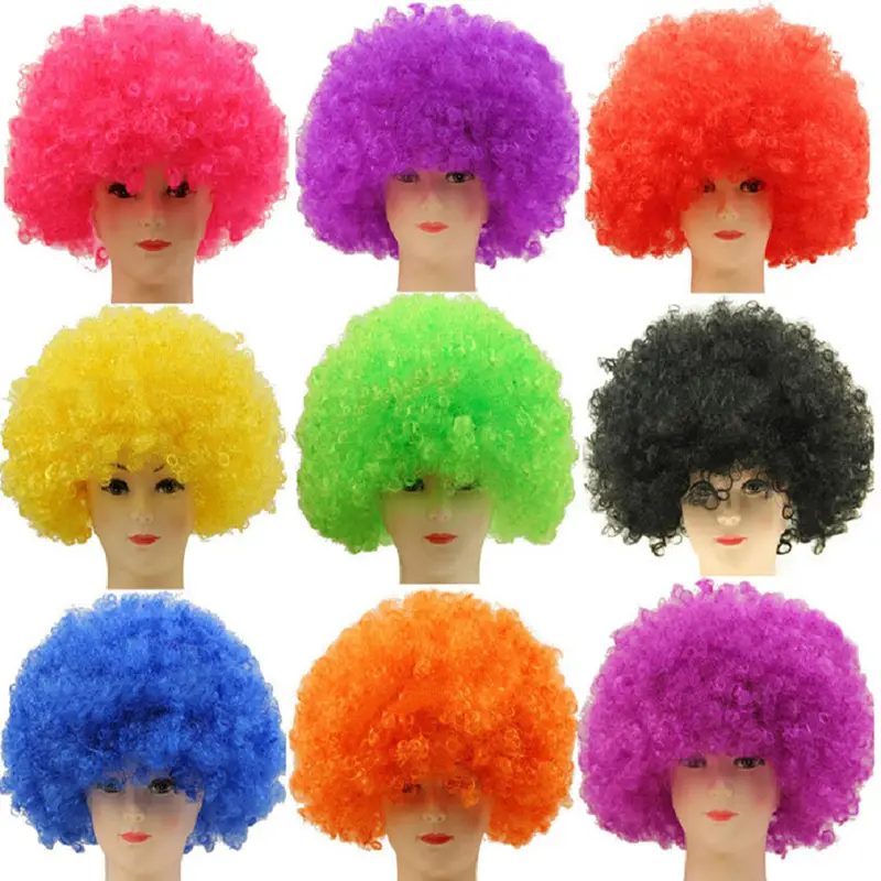 Venta caliente Cosplay fiesta colorido barato sintético pelucas Afro