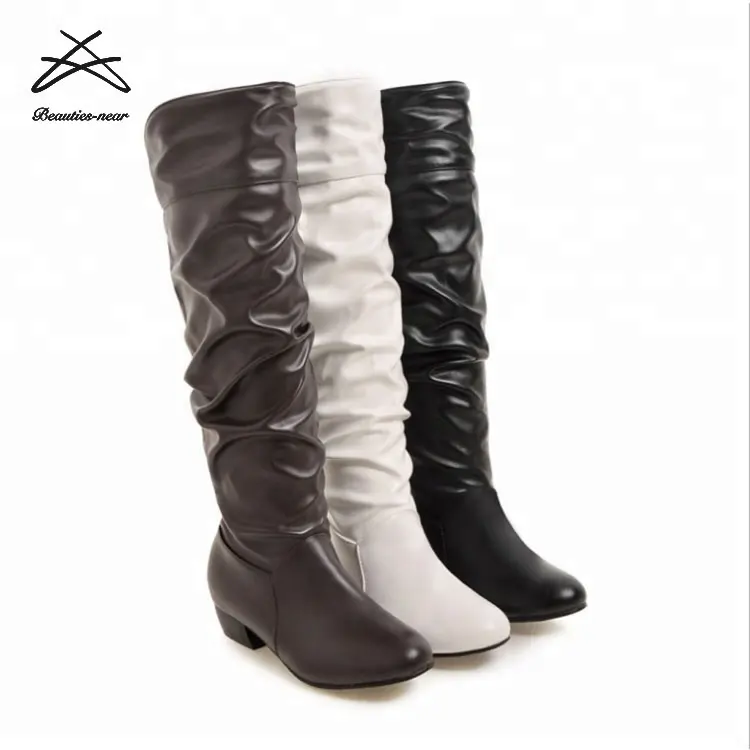 Botas hasta la rodilla de cuero para mujer, moda de invierno, 2018