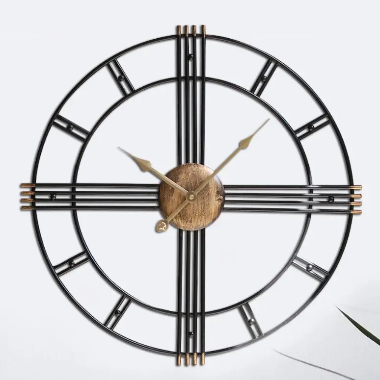 Horloge murale décorative en fer antique de style européen rétro et vintage, accessoire en métal pour salon, chambre à coucher, bureau