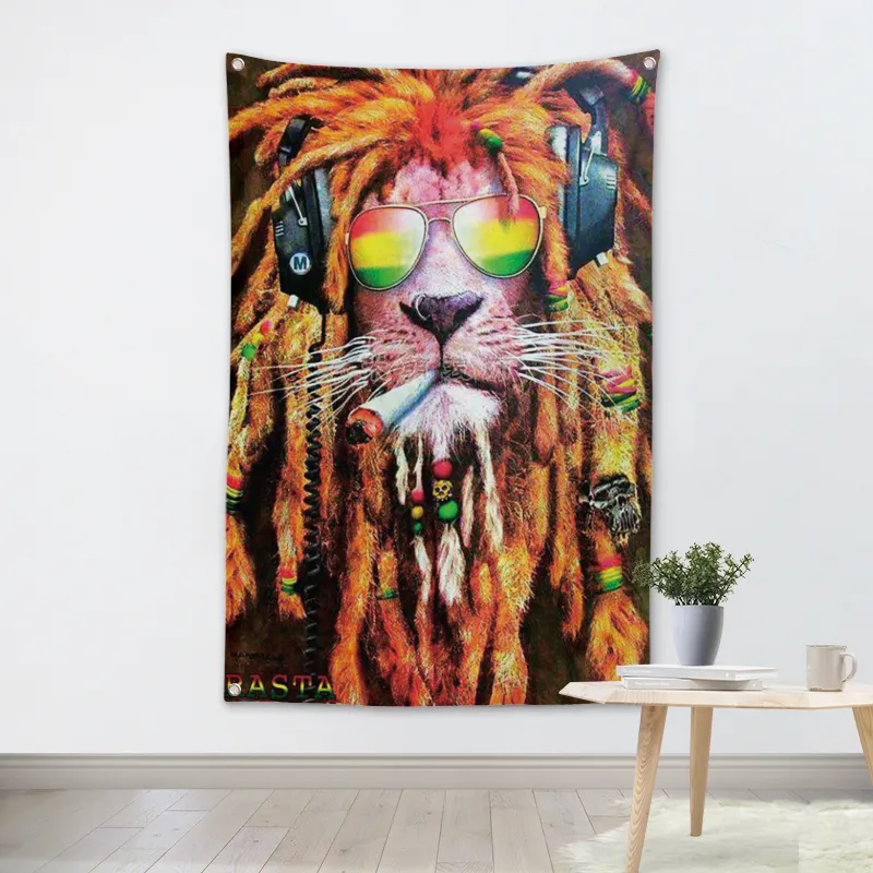 Offre Spéciale drop ship 3 * 5ft Marley Drapeau Bannière Lion Musique Rock Band Reggae Jamaïque Suspendus Drapeau, 4 œillets